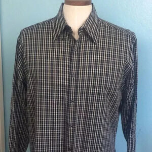 PRONTO UOMO Men Long Sleeve Button Down Plaids 100% Cotton Dress Shirt Sz Large